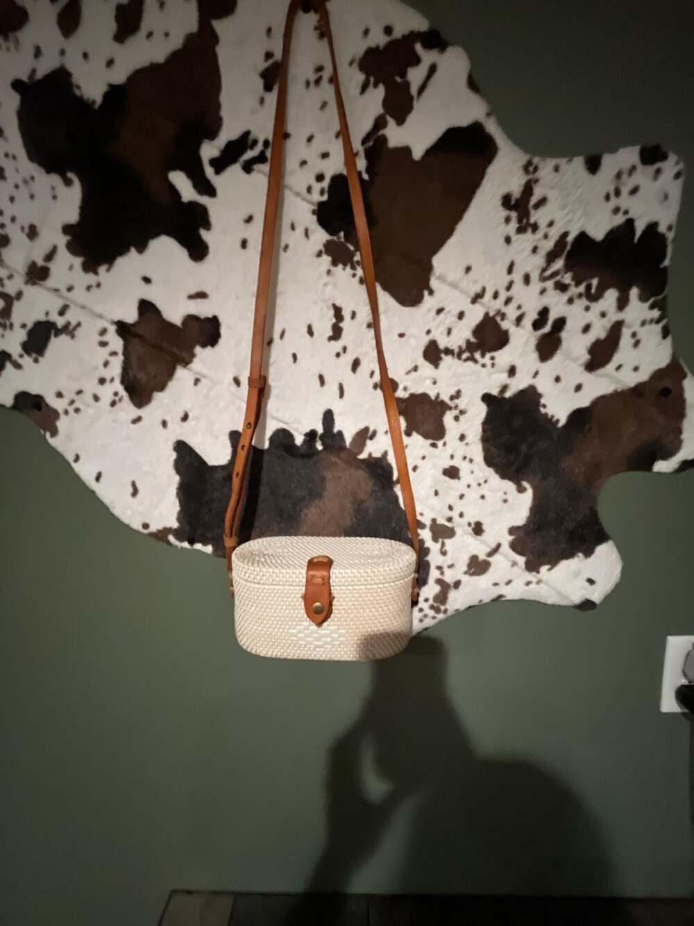 Civil Alchemy Oval Rattan Woven Crossbody Bag with Leather Strap